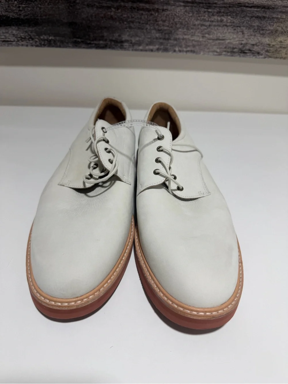G.H. Bass & Co. Light Gray Leather Derby with Tan Sole